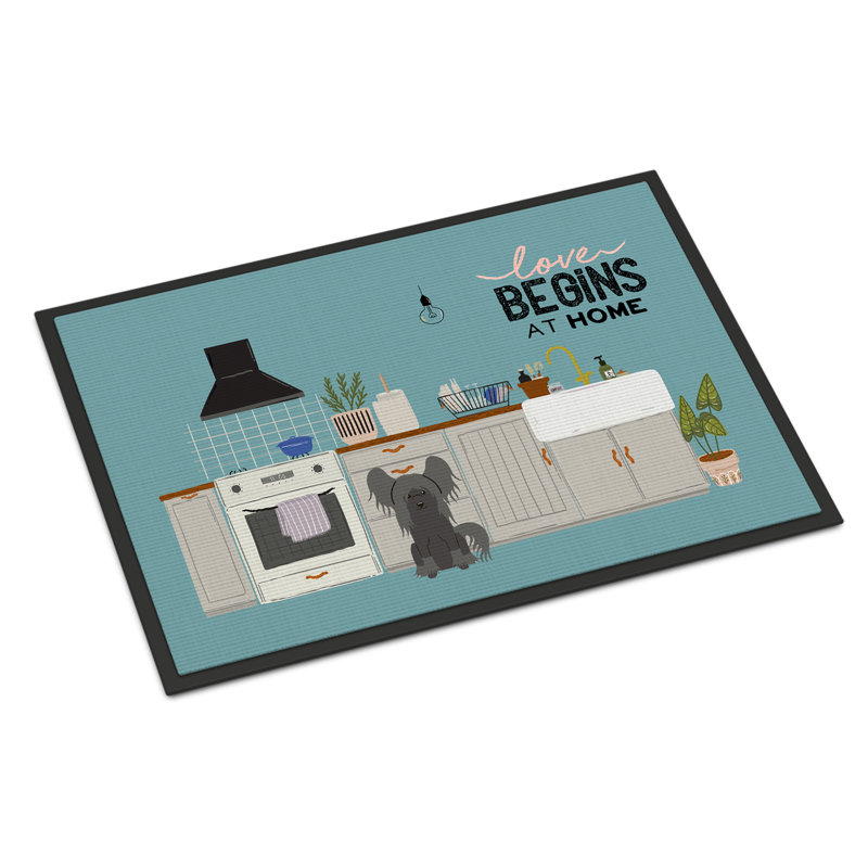 Black Pekingese Kitchen Scene Doormat, Black Chinese Crested, 18 W" x 27 L"