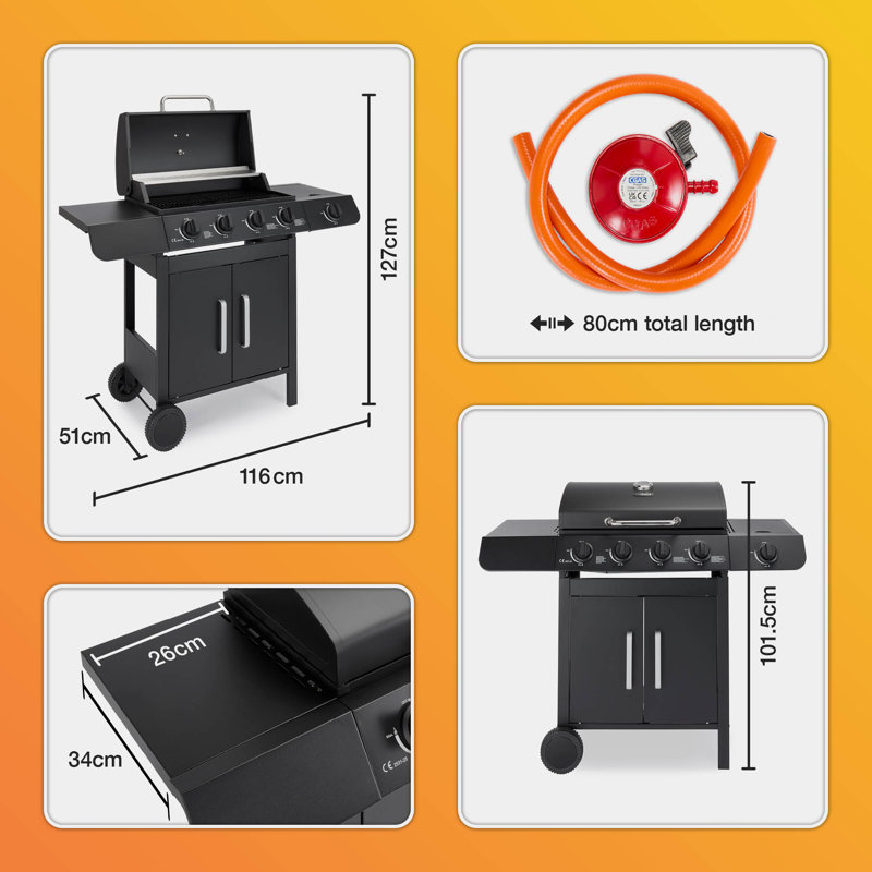 VonHaus 4 - Burner Countertop Natural Gas 9500 BTU Gas Grill with Side Burner and Cabinet