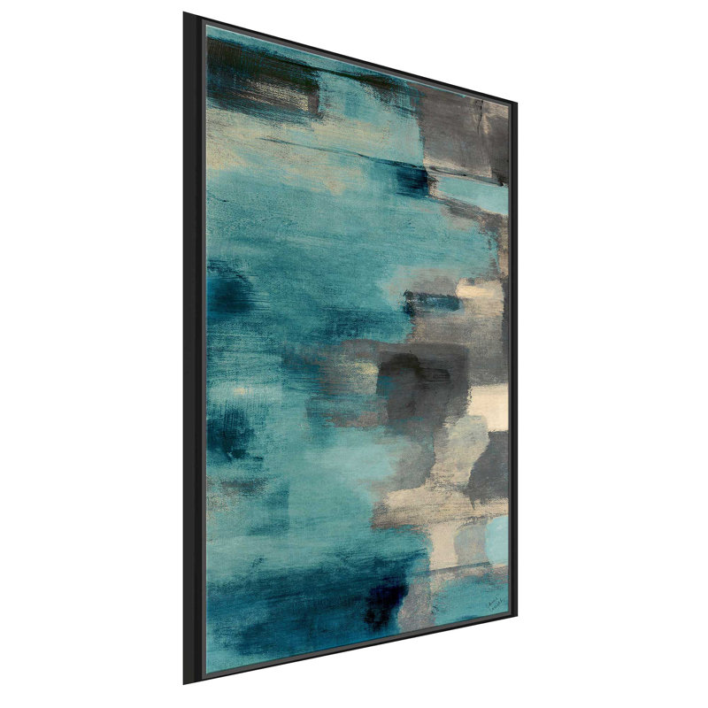 «Downtown Blue Rain I» par Lanie Loreth - peinture sur toile à cadre flottant, L 31,5 po x H 51,5 po