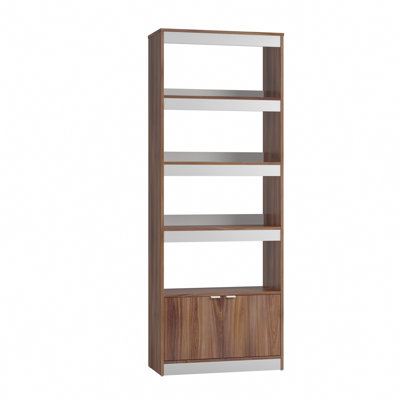 Ratzer 71.65" H x 26.57" W Mid-Century Modern 5-Shelf Open Bookcase in Brown and White