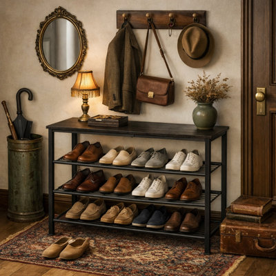 Range-chaussures à 4 niveaux avec étagère pour hall d'entrée