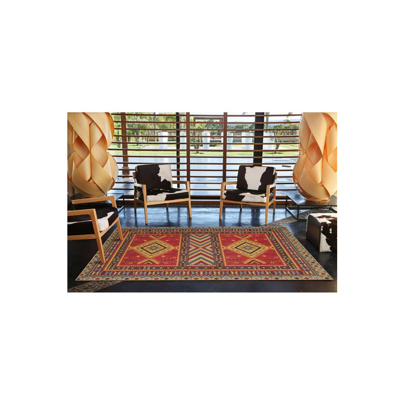 Tapis tissé à motif géométrique rouge à motif géométrique lavable à la machine