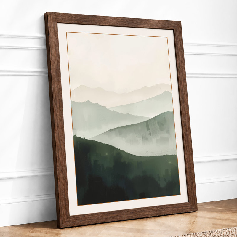 Mountains at Dawn Scandinavian - Framed Print, Walnut, A3 - 42.0 x 29.7 cm