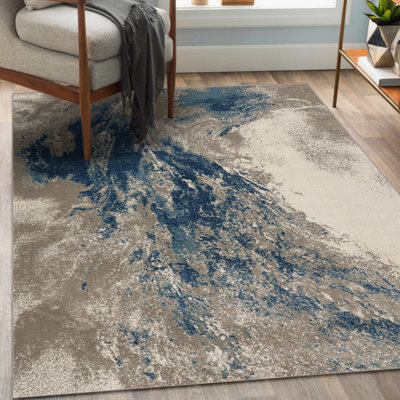 Tapis abstrait bleu / brun Alayia