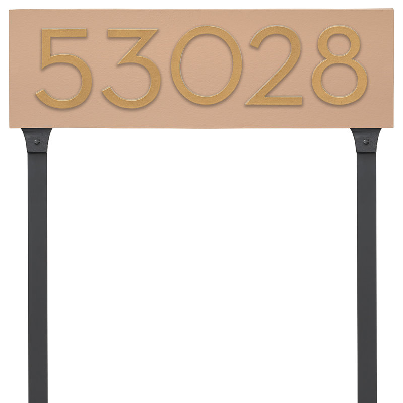 Floating 1-Line Lawn Address Sign, Taupe, Gold, Yes