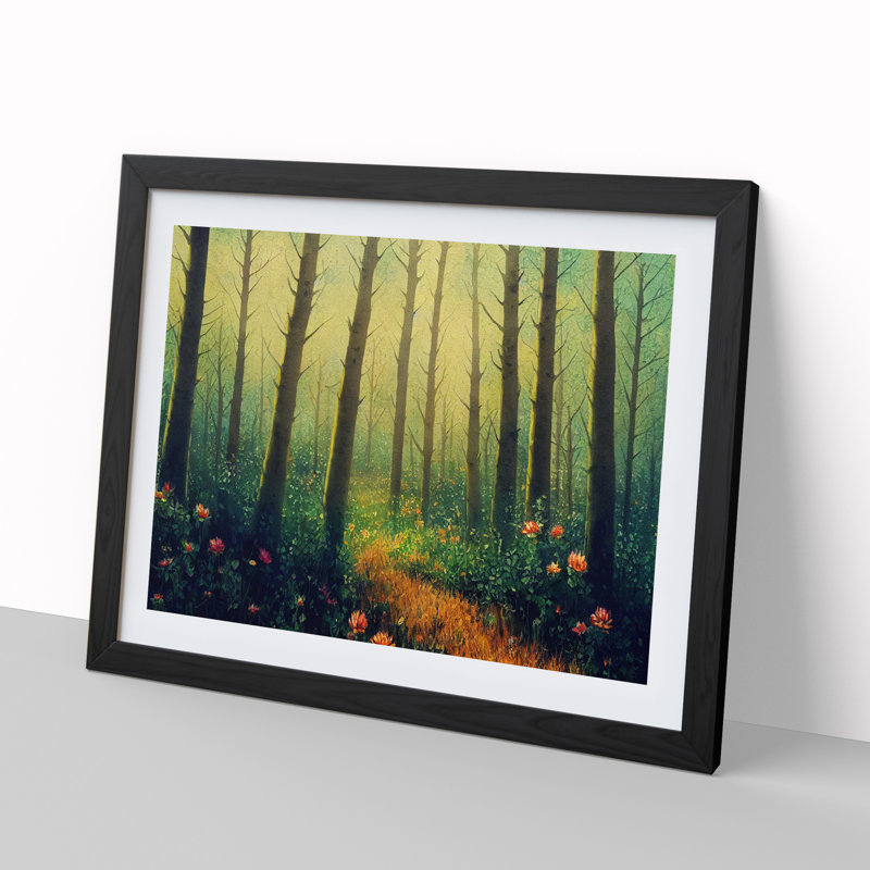 Summer Forest Watercolour Vol.5 - Single Picture Frame Painting, 46cm H x 64cm W x 2cm D, Black Framed