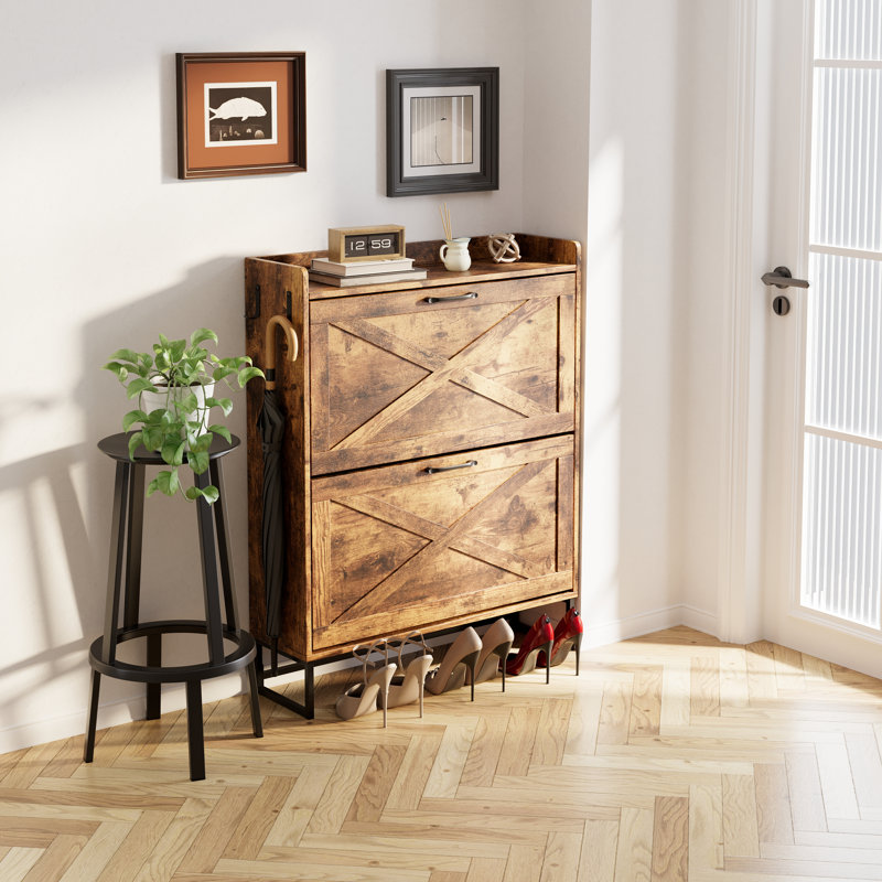 Armoire de rangement pour chaussures 40 po H 16 paires avec 2 tiroirs rabattables, Brun