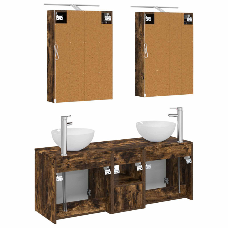 Vanity & Mirror Set, Smoked Oak