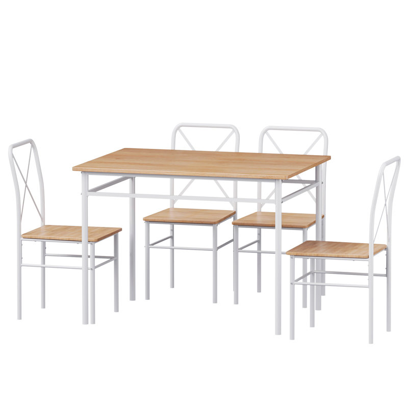 Ensemble de table de salle à manger pour 4 personnes, table de cuisine rectangulaire et chaises pour 4, ensemble de table de salle à manger 5 pièces avec dossier en X incurvé pour les petits espaces, la cuisine à domicile et les appartements