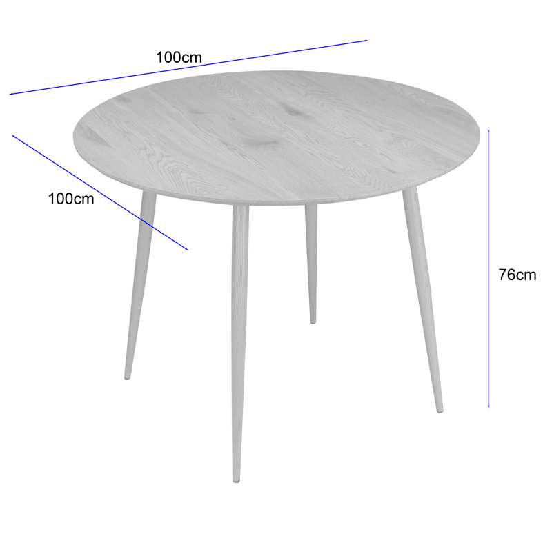 Armendariz Round Metal Base Dining Table, Oak
