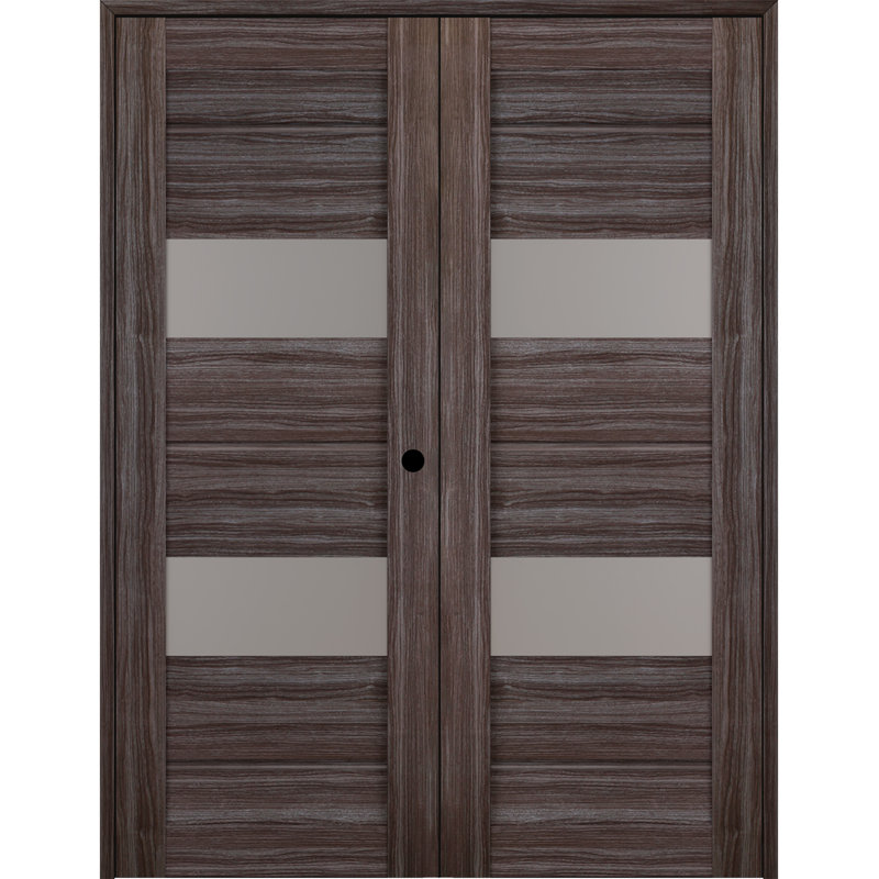 Portes françaises pré-finies en bois massif manufacturé à panneaux, Chêne gris, Gauche, 47,75 po x 79,37 po