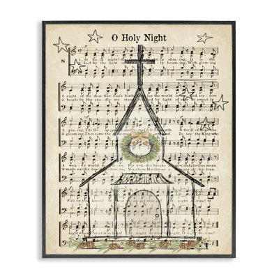 Festive Winter Church Sainte Night Script musical gris Farmhouse