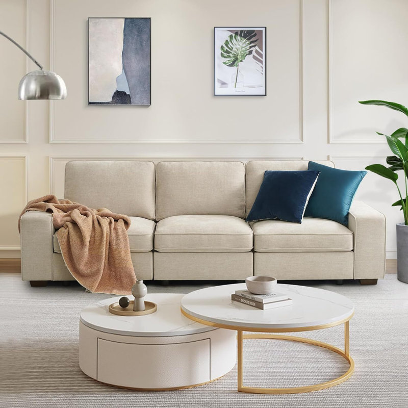 Avanthika 101" Modular Sectional Sofa Chenille Couch with Storage Space  & USB Ports For Living Room, Beige