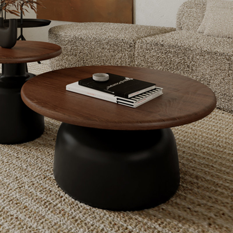 Table basse ronde en bois massif Wabi-sabi