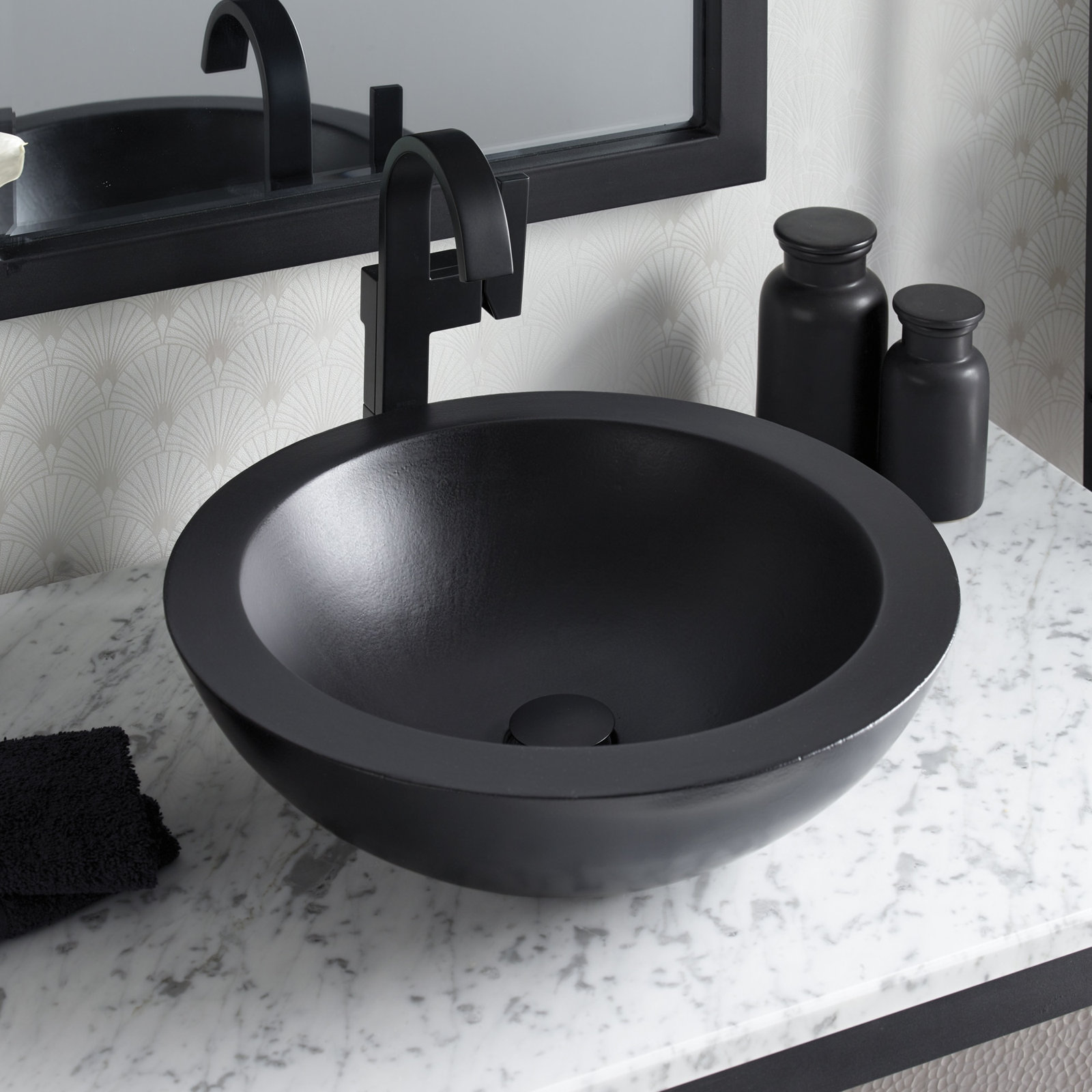 NativeStone Morro Round Concrete Vessel Sink, Charcoal