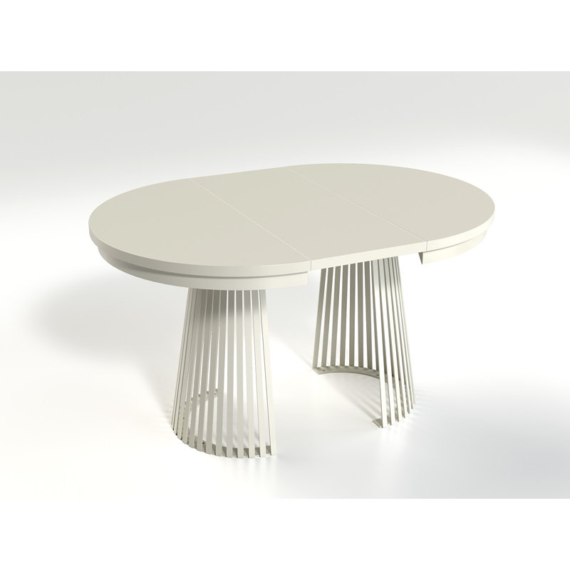Extendable Round Metal Base Dining Table, Beige, White