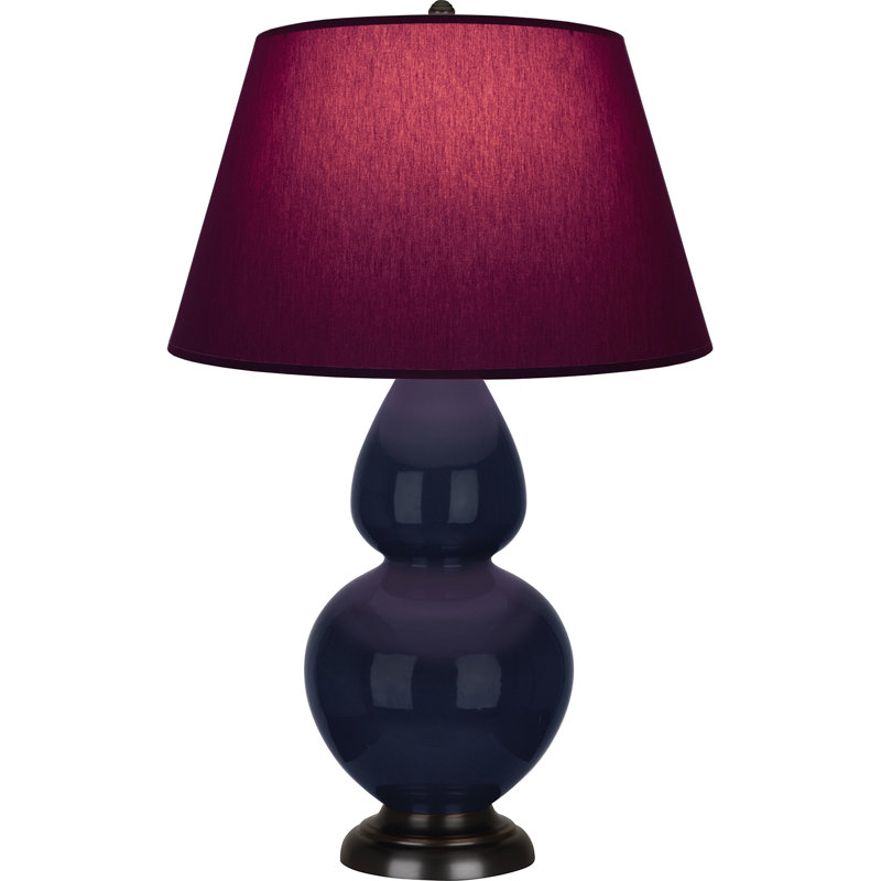 Lampe de table double gourde en céramique, Bleu minuit émaillé / bronze, Prune / lavande, Bronze