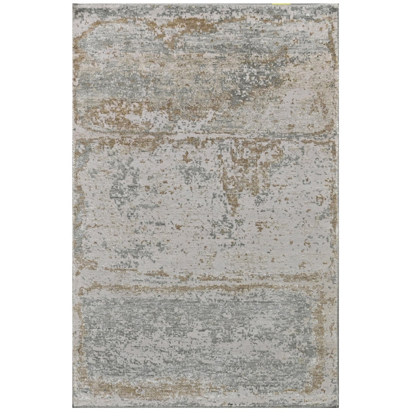 Tapis argenté et noir noué à la main de haute qualité