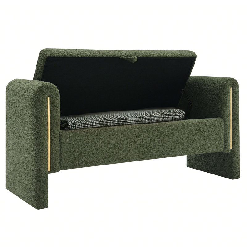Banc de rangement en tissu Teddy, Vert olive