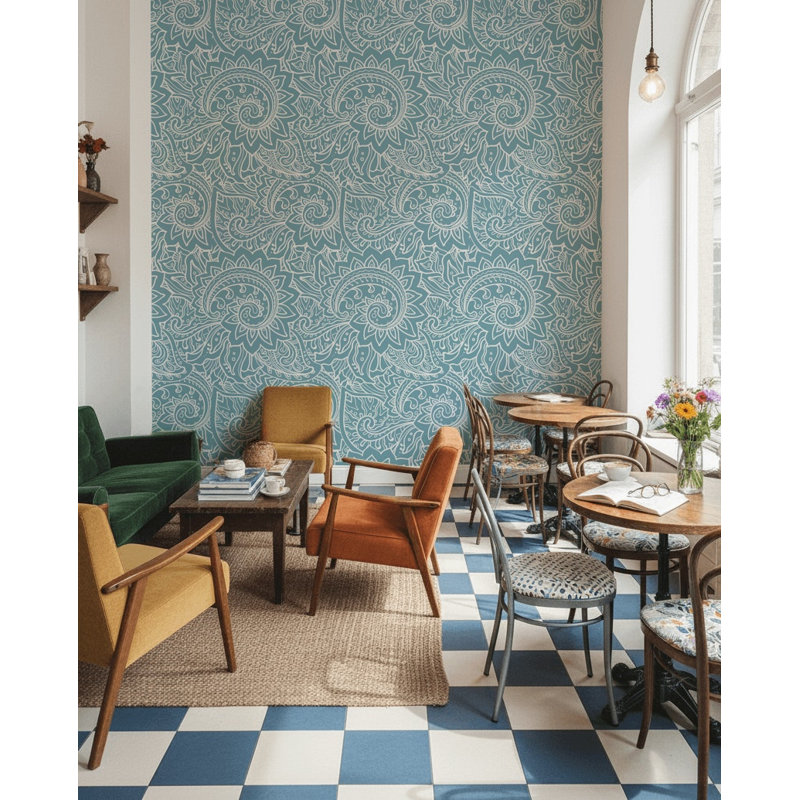 Papier peint floral, motif décoratif bohémien à motif cachemire