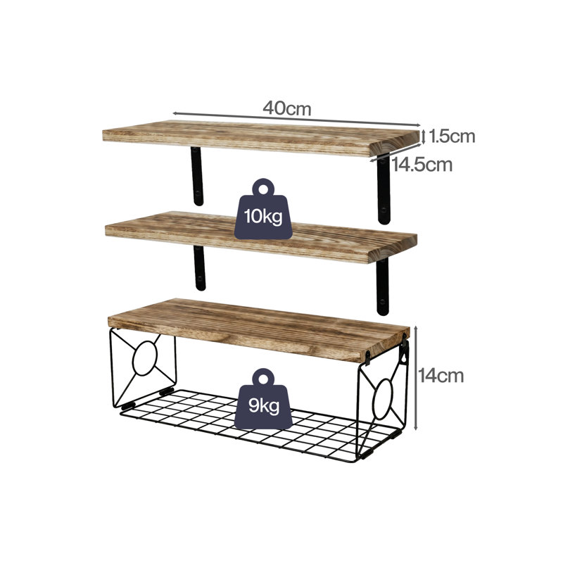 Paulownia Wood, Metal Floating Shelf
