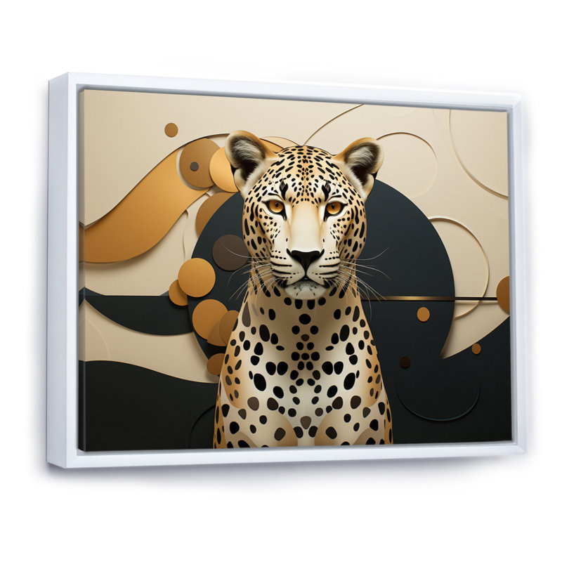 Léopard élégant géométrique - art mural léopard, Cadre flottant blanc, H 12 po x l 20 po x P 1 po