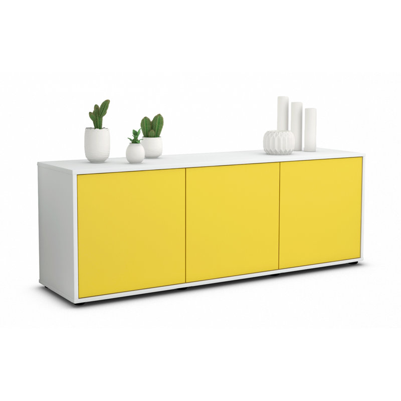 Fredrick Unfinished TV Stand for TVs up to 60, Yellow / Matte White