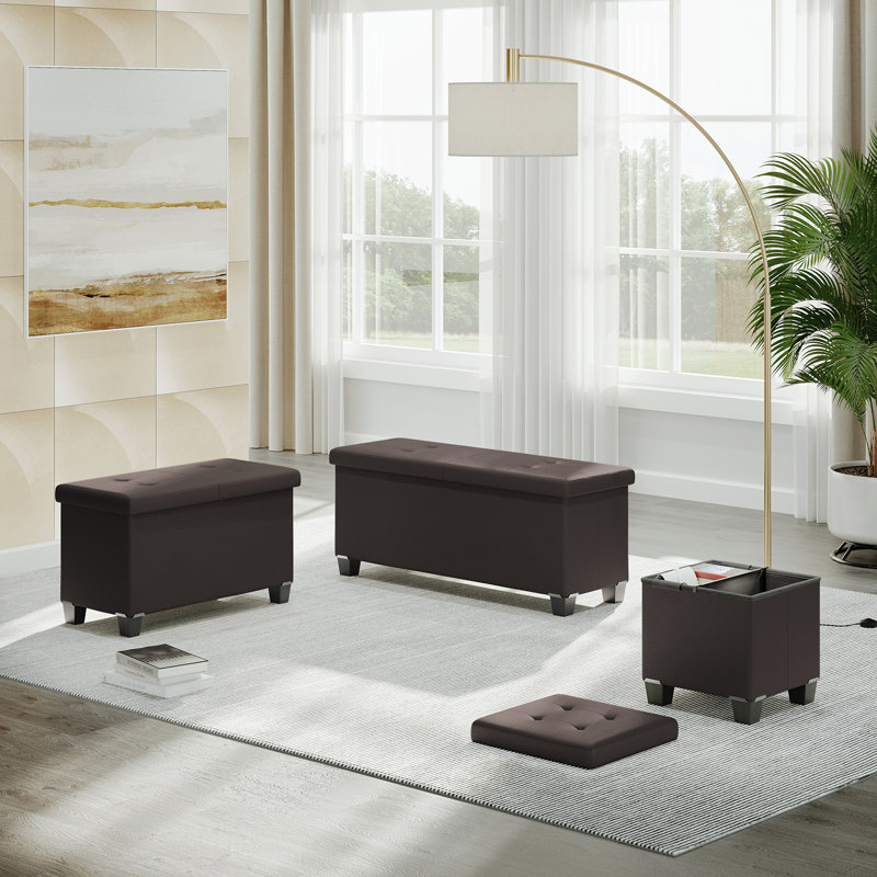 Repose-pieds en cuir Arlana, Similicuir brun, H 15 po x l 43 po x P 15 po