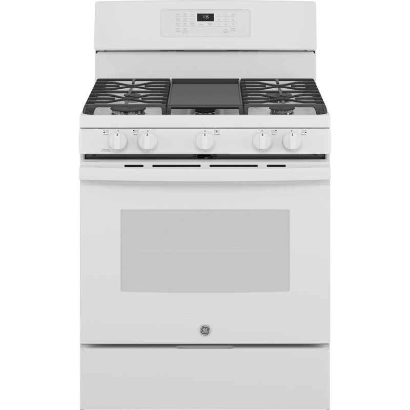 Cuisinière à gaz autoportante 30 po 5 pieds cubes avec plaque chauffante, Blanc