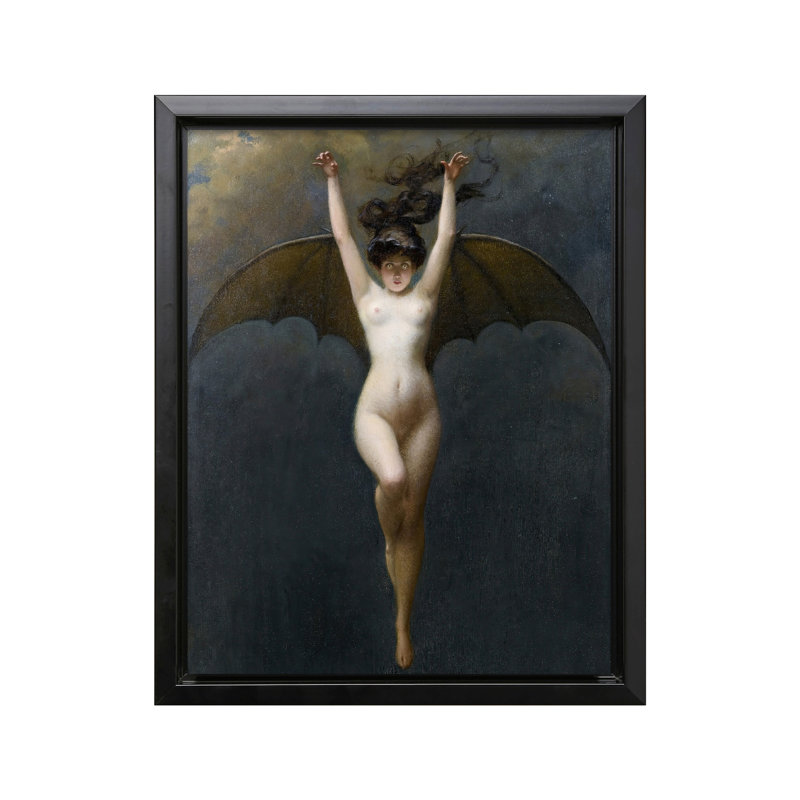 Albert Joseph Penot - La femme chauve-souris, H 11 po x l 14 po, Canevas, Cadre noir