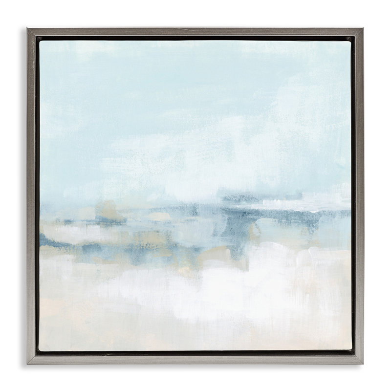 Abstrait paysage nuageux brouillard bleu, Cadre flottant gris lustré, H 18 po x l 18 po