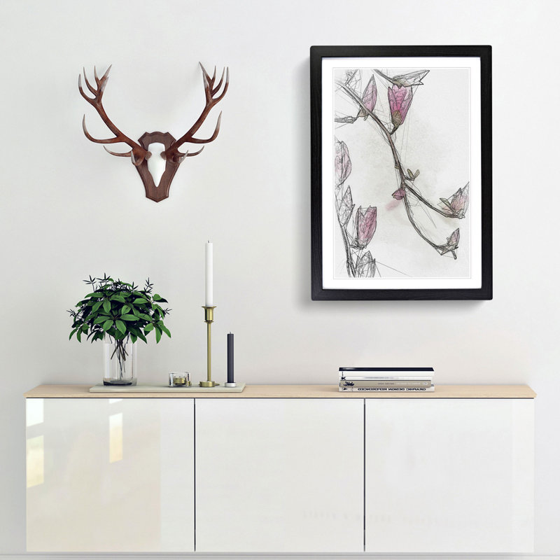 Pink Floral Flowers in Abstract - Picture Frame Graphic Art Print, Black, 76cm H x 50cm W x 2cm D