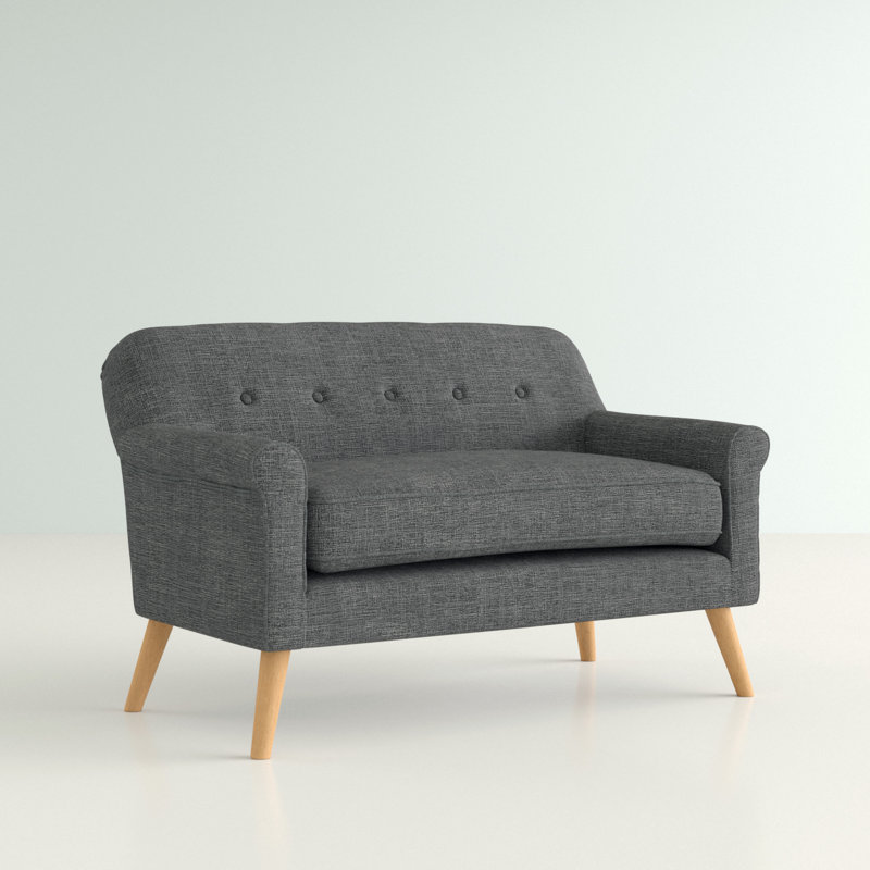 Gray Tufted Fabric Loveseat with Birch Wood Legs