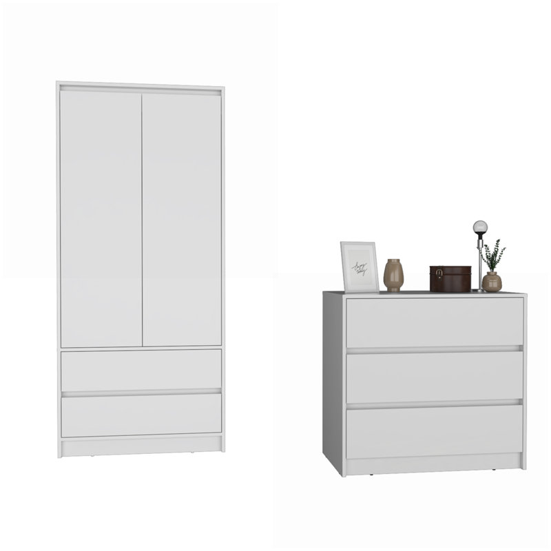 Ensemble de chambre à coucher 2 pièces commode et armoire pour chambre à coucher | Bois d'ingénierie | Blanc neige