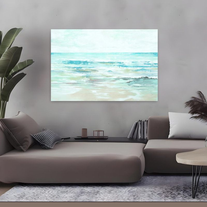 «Ocean Water Blues», art abstrait de paysage côtier, H 32 po x l 48 po