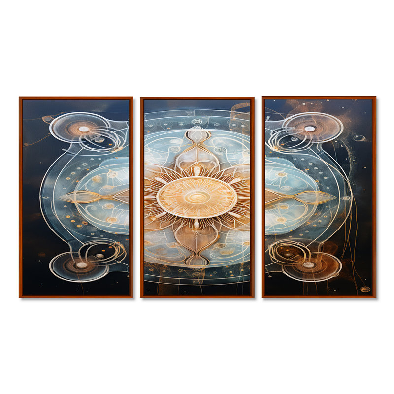 «Mystical Blue Flower - Boho Mandala», ensemble de reproduction d'art mural, Cadre flottant brun, H 28 po x l 36 po x P 1 po