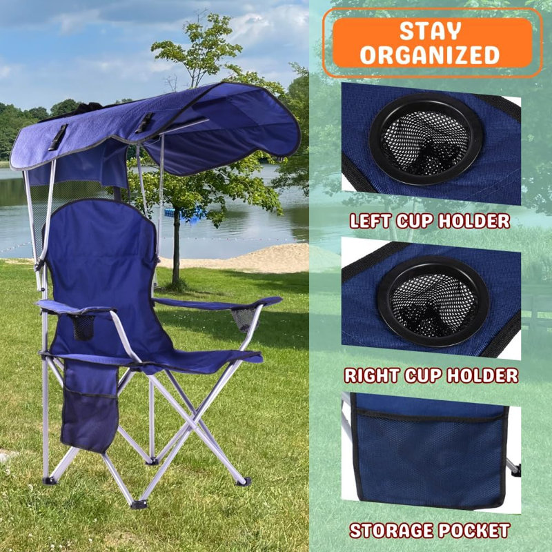 Portable Folding Camping Chairs With Canopy Shade, Beach Chair For Adults, Durable Weather Resistant 600D Oxford Cloth, Camping Chair With Canopy For Outdoors [Olive Green]