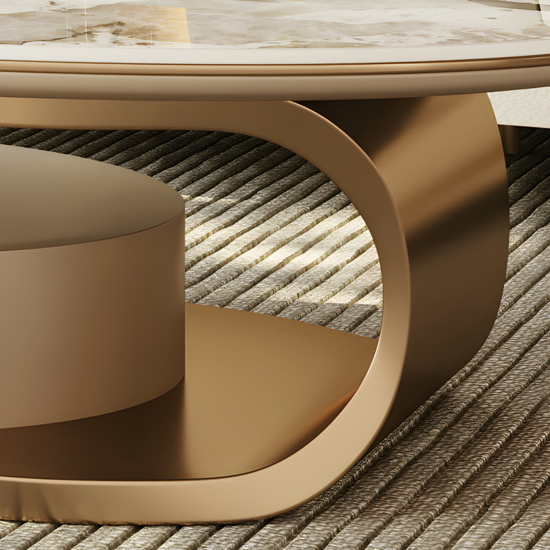Table basse ovale moderne 51 po entièrement assemblée avec tiroir de rangement, plateau en pierre frittée blanche et base en acier inoxydable doré