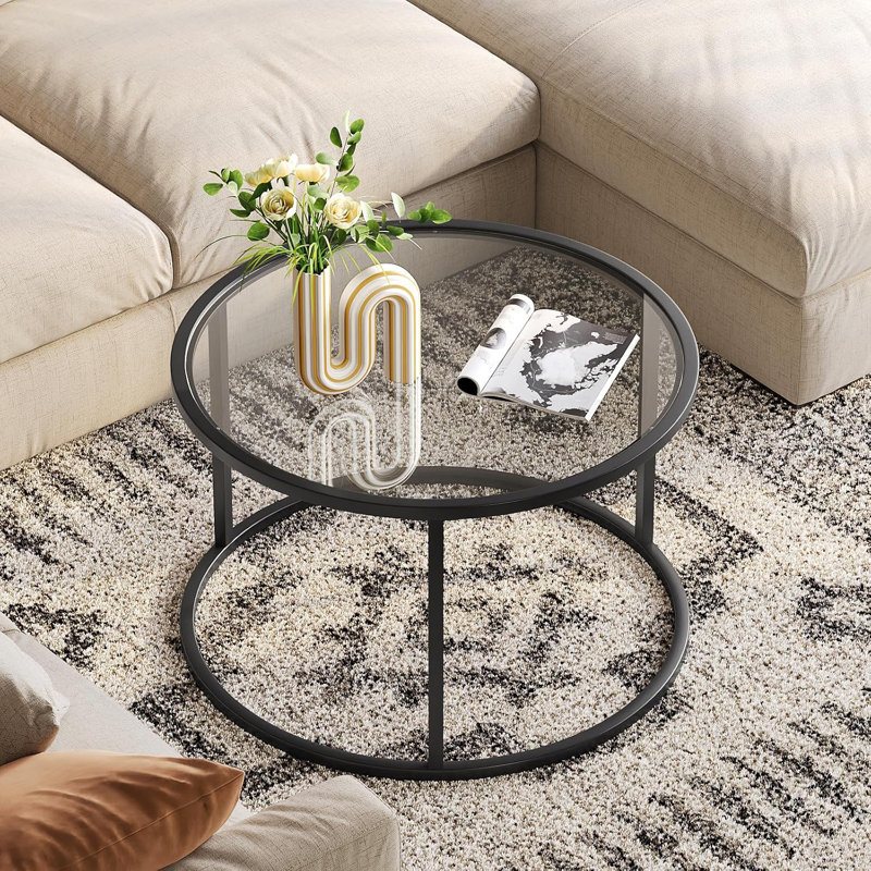 Small Glass Coffee Table Round, Black