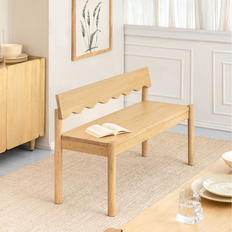 Zala 47" Wide Solid Wood Bench with Scalloped Backrest