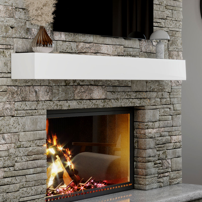 Fireplace Mantel, Modern Design, Wall-Mounted Floating Shelf, White, 66"H x 8"W x 6"D