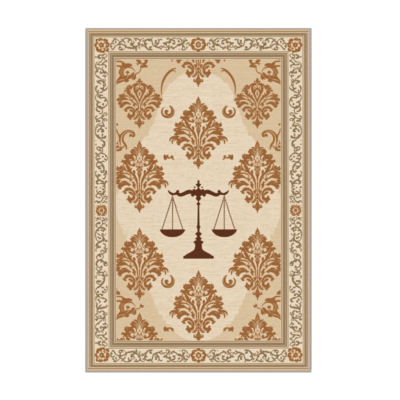 Soft Plush Cadwall Scales Of Justice Classic Damask Area Rug in Beige – Beige Binding, 6x9
