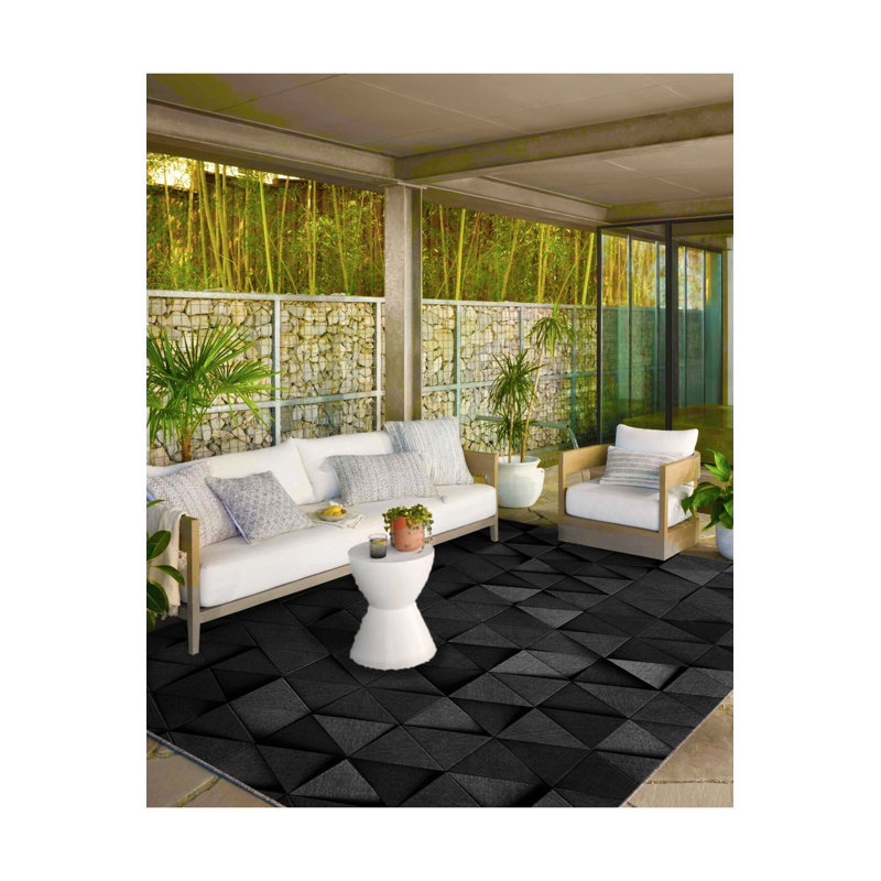 Tapis tissé à motif géométrique de forme triangulaire avec tapis, Tapis de couloir 4 pi 11 po x 9 pi 10 po inclus