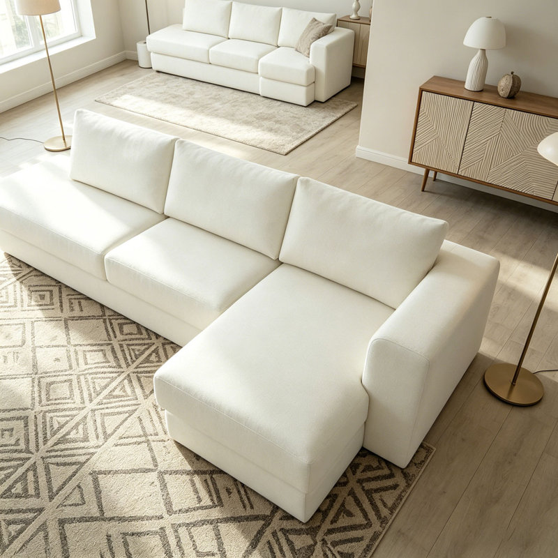 Canapé modulaire en L avec coussins double couche, Beige