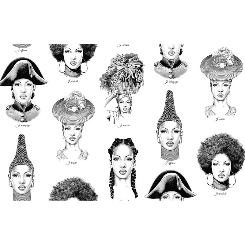 Papier peint à motif de femmes haitiennes d'Haïti, Ébène / neige
