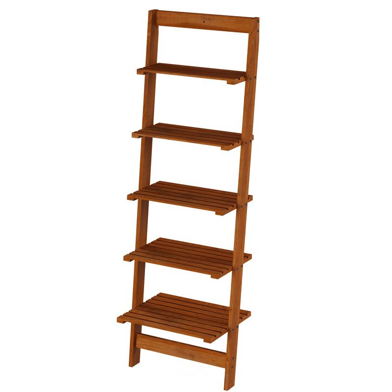 Lavish Home 16.25"L x 11.5"W x 50"H 5-Tier Ladder Style and Decorative Wooden Bookshelf (Cherry), Cherry