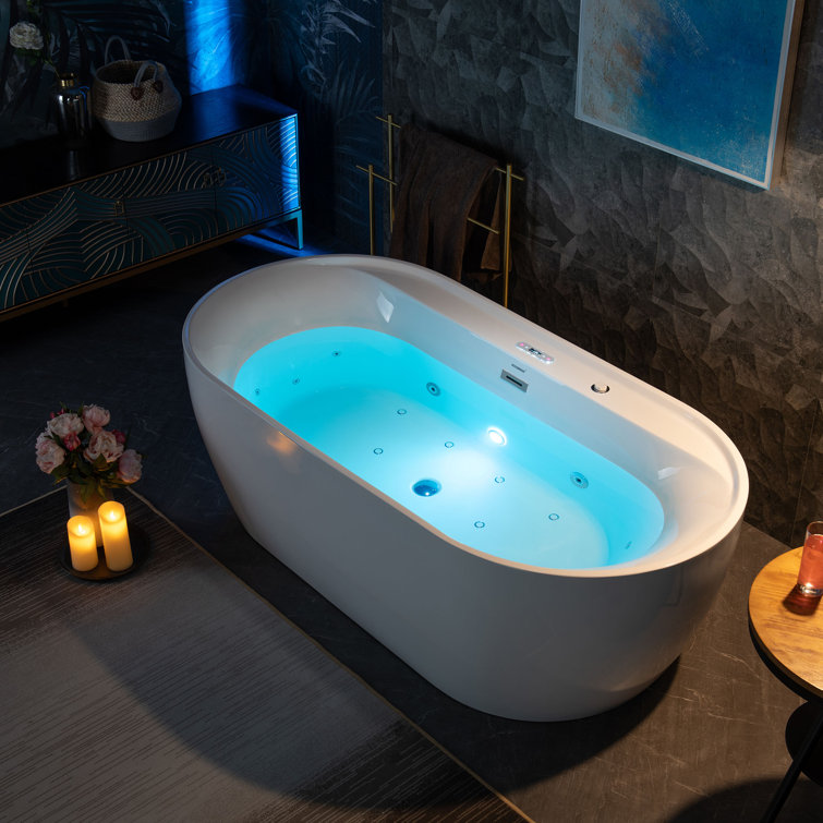72" x 35-3/8" Whirlpool and Air Bath Heated Soaking Combination Tub with Wide Rim, LED Control Panel