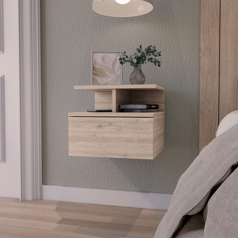 Macadamia 2-Tier Shelf Floating Nightstand, Light Gray