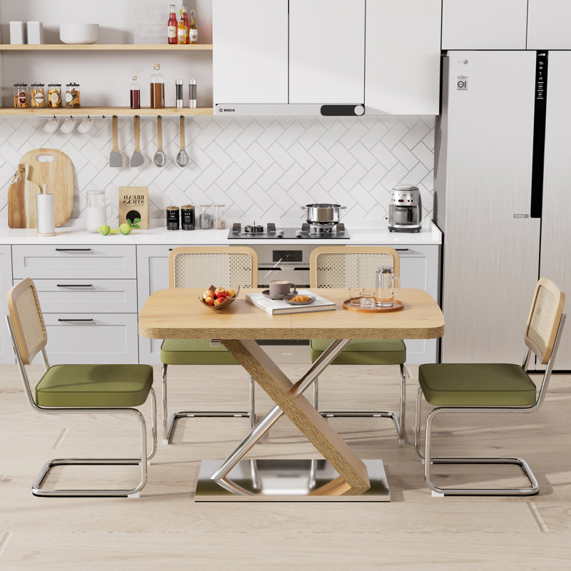 Ensemble de table de salle à manger extensible Modern Farmhouse pour 4 à 6 personnes, 5, Naturel, Vert