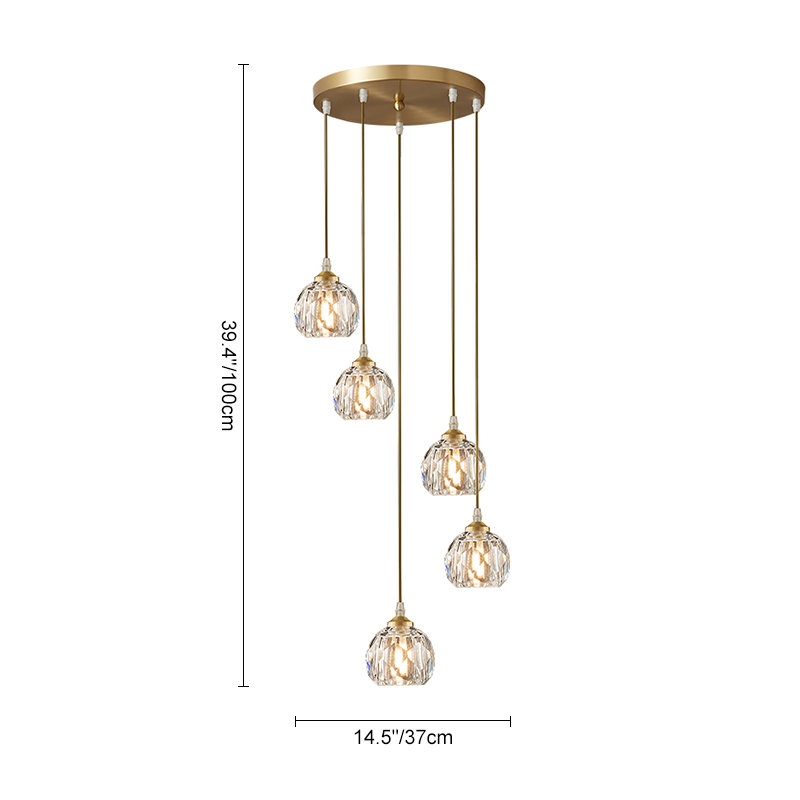 Disc Staircase Swirl Cluster Crystal Pendant Light, 100cm H x 37cm W x 37cm D
